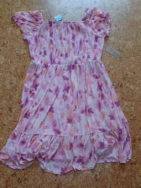 Just Found Peach/Pink/Purple Puff Sleeve Mini Dress Junior Size XXL NWT
